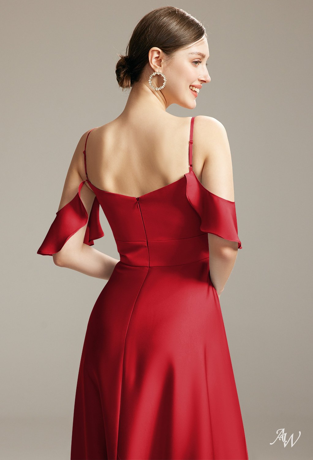 AW Ridge Tango Red Satin Charmeuse Bridesmaid Dresses image4